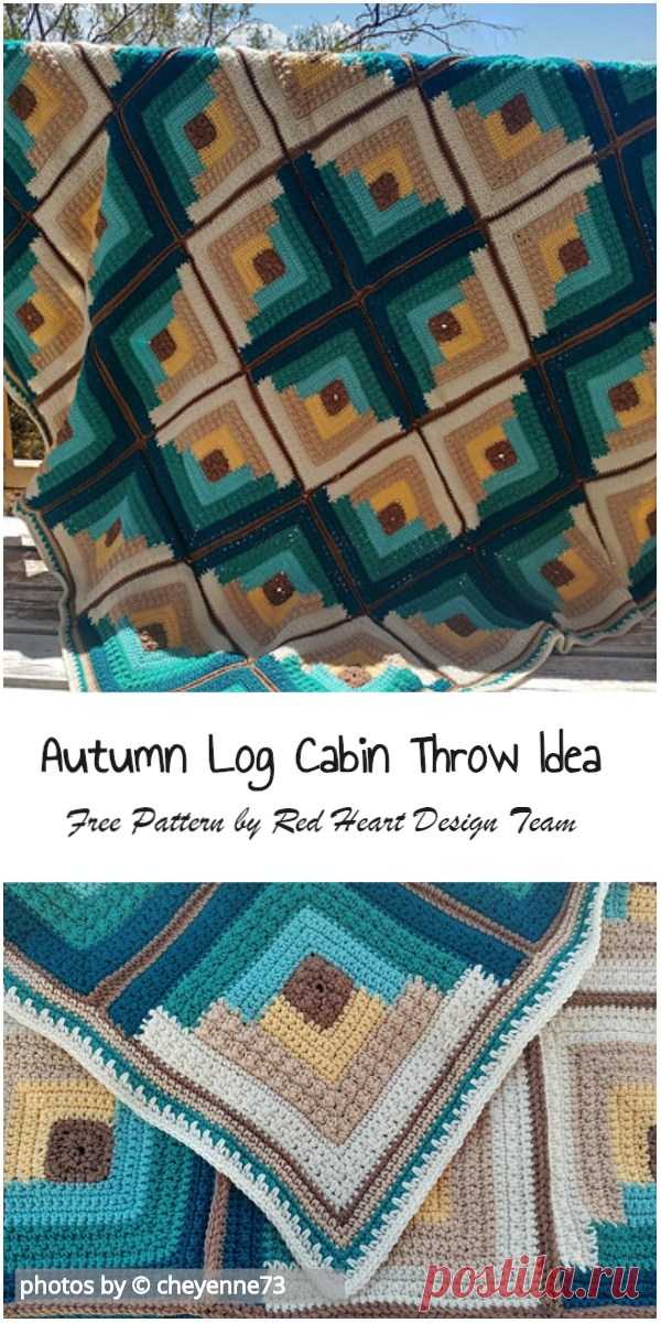 Autumn Log Cabin Throw Crochet Ideas With Free Pattern #crochet #freecrochetpatterns #afghanblock #crochetblockpattern #flowermotif #crafts #homedecor #crochetmania