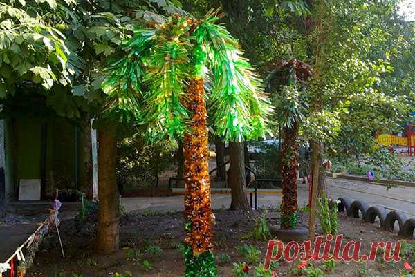Вечнозеленое дерево — пальма из пластиковых бутылок
