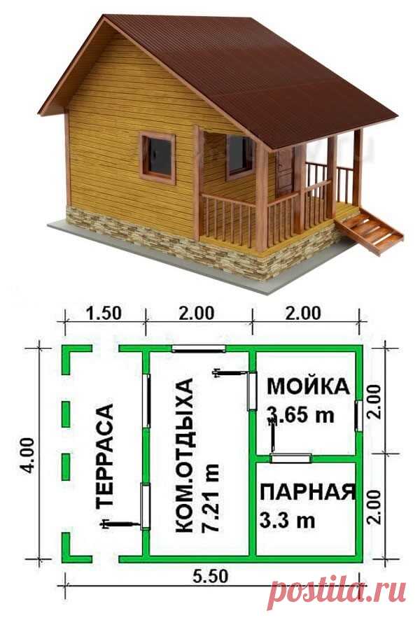 Схема-проект бани с террасой.