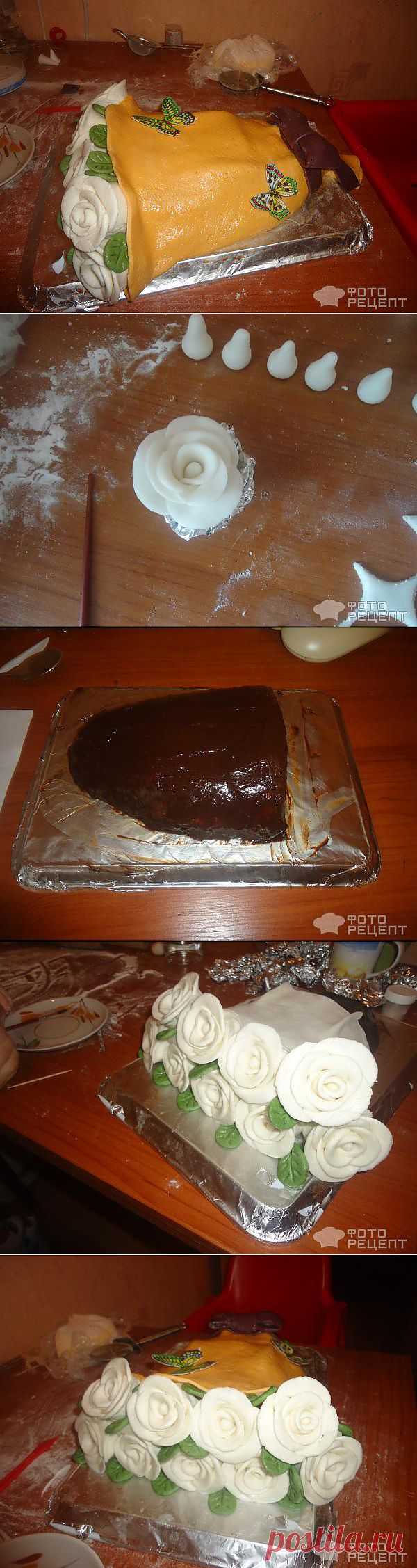 Рецепт: Торт "Букет цветов" | С вишневым сиропом,грецким орехом ,шоколадной глазурью и мастикой.
