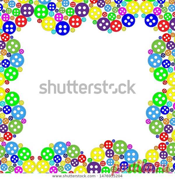 Children's colored button frame. Stock Vector Illustration.
