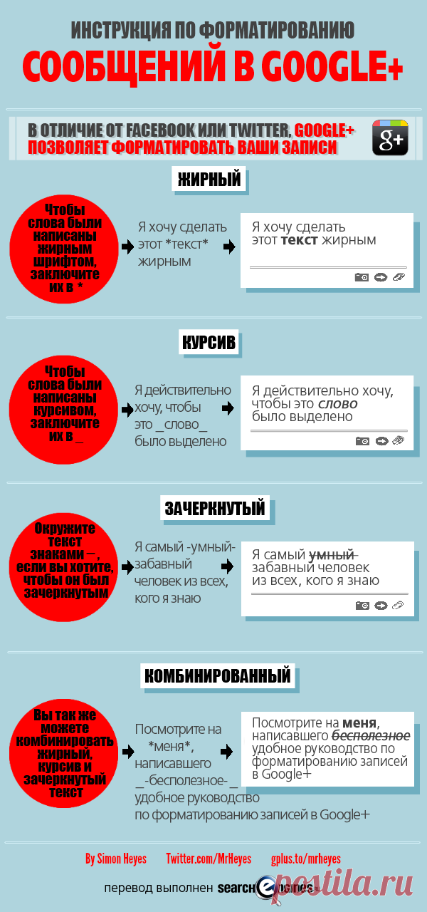 Инфографика: Инструкция по форматированию сообщений в Google+ - SearchEngines.ru