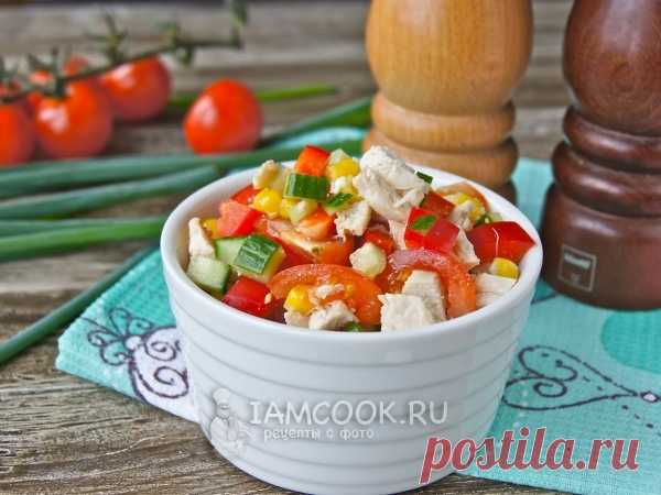 Салат «Эдельвейс» — рецепт с фото Легкий салат с куриным филе, консервированной кукурузой и овощами.