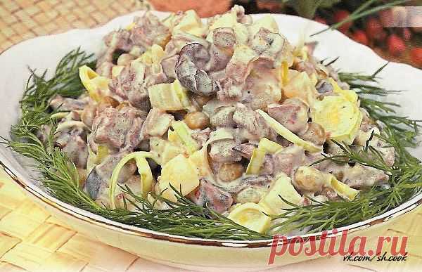 Салат мясной с грибами.