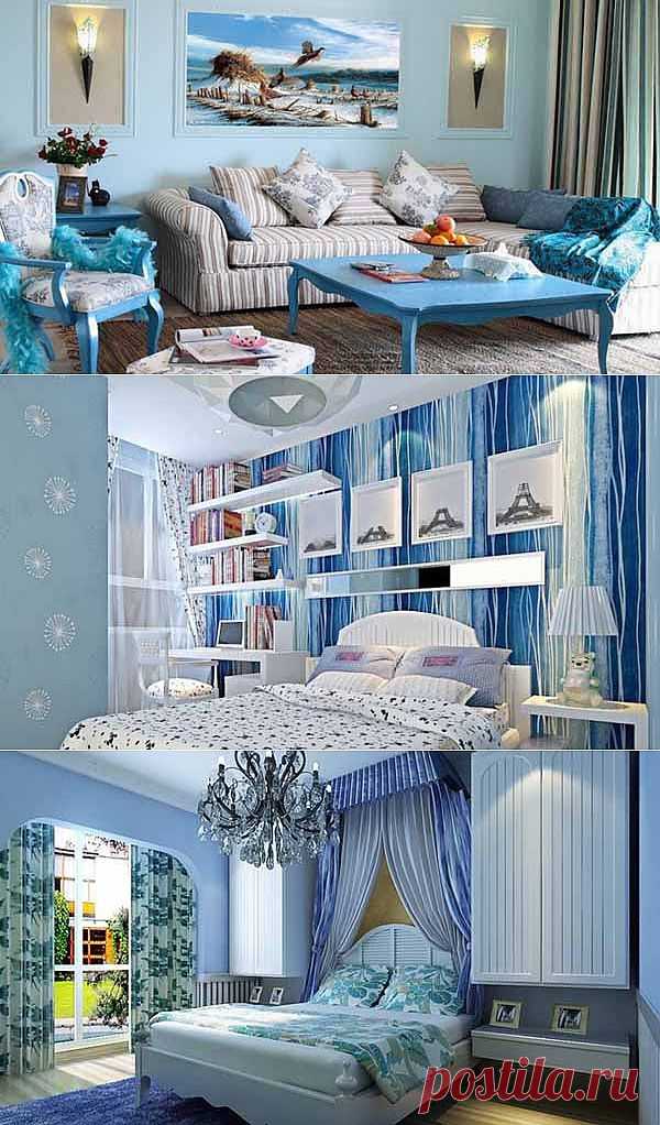 Интерьер комнаты: свежесть голубого цвета