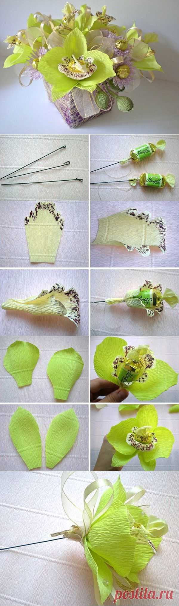 Букеты из конфет пошаговое фото Мастер класс Орхидея