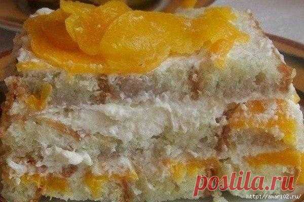 Изумительный торт без выпечки с консервированными персиками | Четыре вкуса