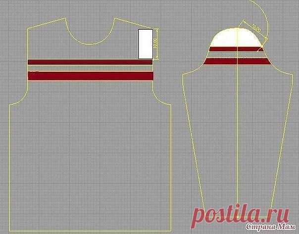 КАК РАССЧИТАТЬ СОВПАДЕНИЕ ПОЛОС ПРОЙМЫ И РУКАВА

Для того, чтобы получить совпадение полос, необходимо сделать точные расчеты. Начертите свои выкройки в любой графической программе, либо используйте линейку закройщика с масштабом 1:4 и с ее помощью сделайте чертеж на обычном листе в клеточку. На пройме переда измерьте расстояние от точки начала скоса плеча до полосы. Затем, с помощью циркуля (или другим удобным способом) проведите дугу из высшей точки рукава радиусом, равн...
