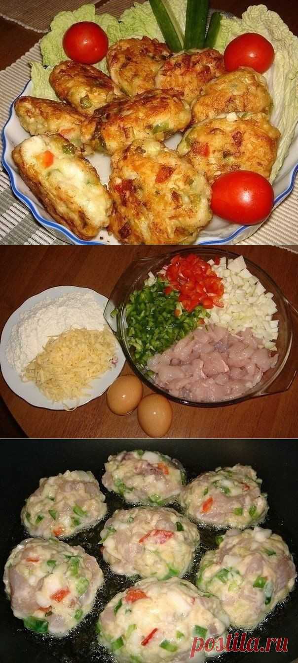 Рецепт очень вкусных и полезных котлет из куриного мяса с овощами и сыром..