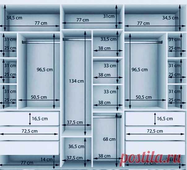 Полезная схема для тех, кто делает гардеробную. Если хотите, чтобы все вещи умещались в одном месте, то этот вариант - самый оптимальный! На фото - наш вариант гардеробной комнаты.

Слева от двери - шкаф с раздвижными дверками, справа - тумба с выдвижными ящиками, за ними - полка. 

Внутри шкафа - полки и штанга. На ней - вешалки, на них - брючница.

Справа от двери полка с выдвижными ящичками и крючками для брюк, юбок и платьев.

В тумбе - выдвижная штанга, на ней - 