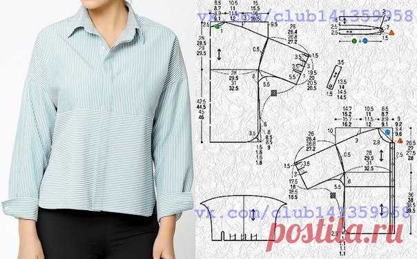 Блузка рубашечного кроя со спущенной линией плеча. Выкройка на размеры 40/42, 44, 46/48, 50 (рос.).
#простыевыкройки #простыевещи #шитье #блузка #блуза #выкройка