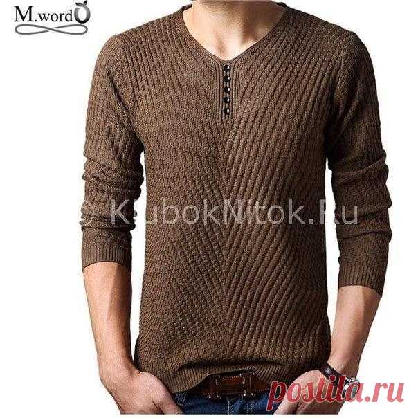 Вяжем мужской пуловер простым узором спицами