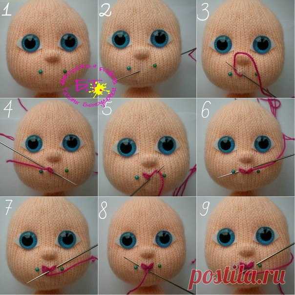 Как вышивать губы вязаным куклам
