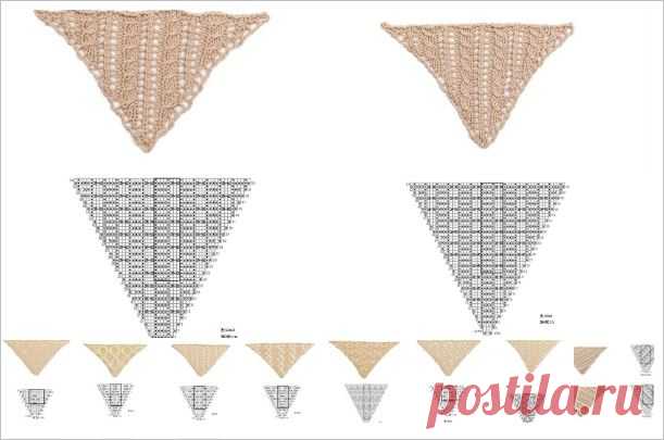 Схемы расширения вязаного полотна спицами. Полезно для любителей вязания шалей или регланов сверху.