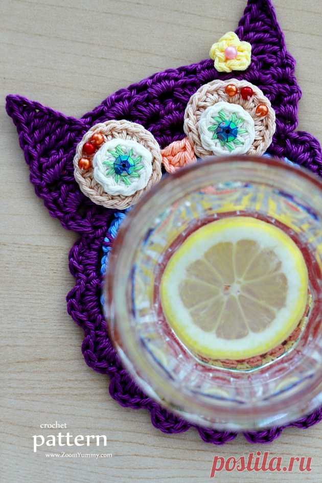 New Pattern – Crochet Owl Coasters (Appliques) « Crochet « Zoom Yummy – Crochet, Food, Photography