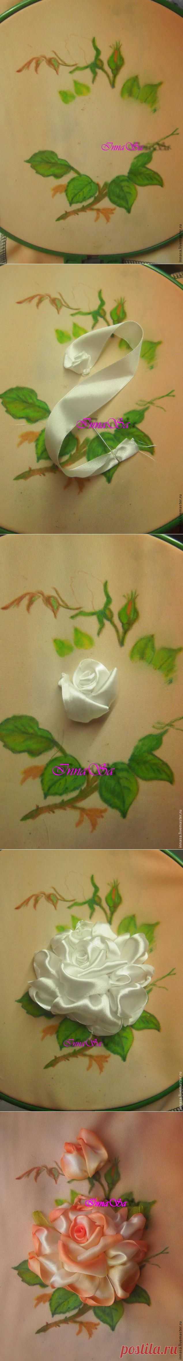 Вышиваем розу лентами - Ярмарка Мастеров - ручная работа, handmade