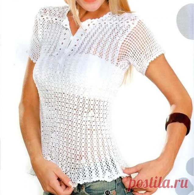 Белая блуза или рубашка-поло крючком – схемы вязания