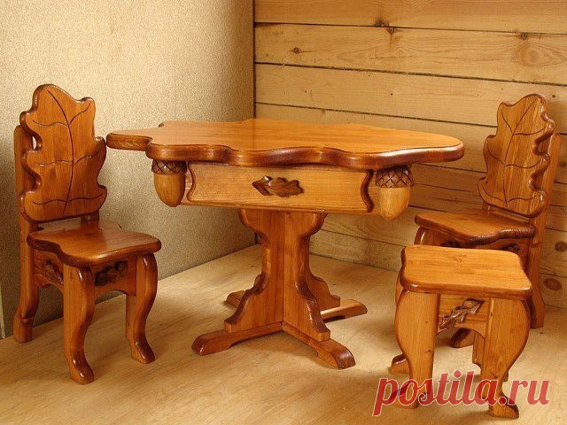 Стол и стулья ручной работы из дерева. Браво мастеру
