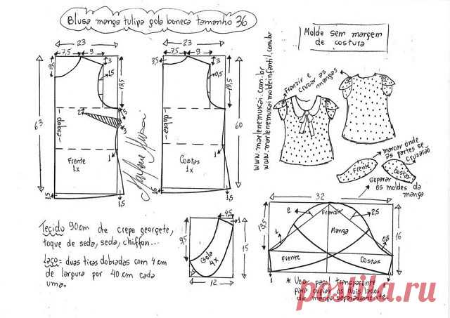 Блузка рукава тюльпан. Размеры 36-56(евро). Выкройки (Шитье и крой) – Журнал Вдохновение Рукодельницы