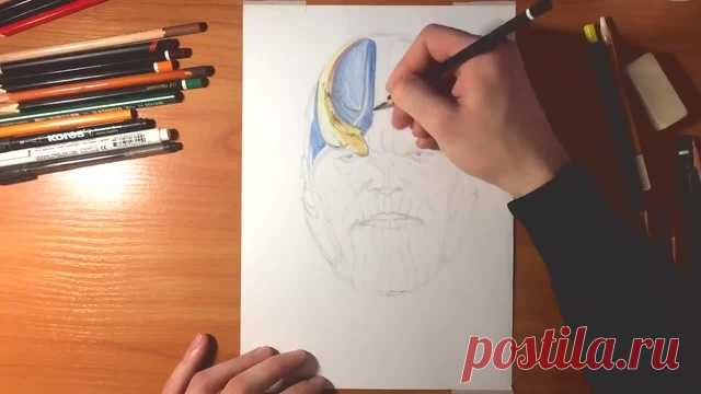 Портрет Таноса цветными карандашами Marvel | Portrait of Thanos with colored pencils by Юмор и приколы