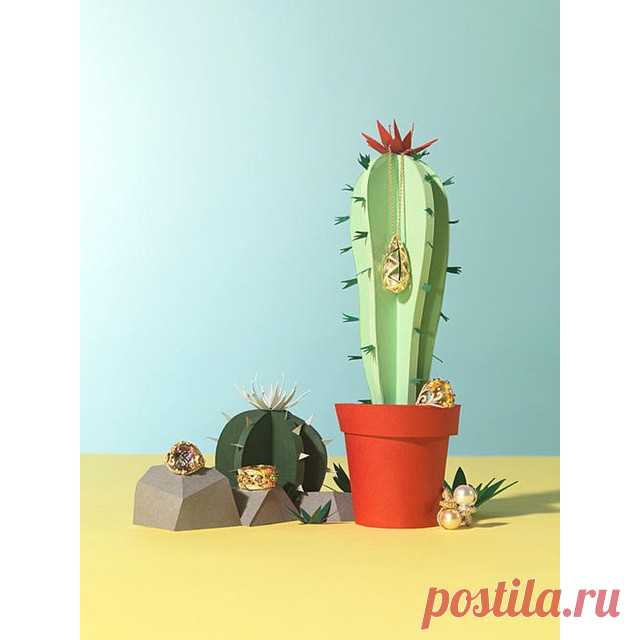 An old favourite from the cactus series for @someaboutmagazine with @arthurwoodcroft #paperart #papercraft #paper #paperprops #propdesign #setdesign #stilllifephotography #cactus #design #jewellry