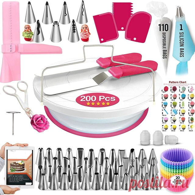 Kit de tocadiscos para pasteles, herramientas de pastelería para hornear, accesorios, suministros de decoración de pasteles, juego de soporte giratorio, boquillas de crema para Fondant - AliExpress