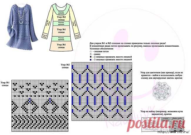 Ажурная туника спицами и крючком | Вязание для женщин спицами. Схемы вязания спицами