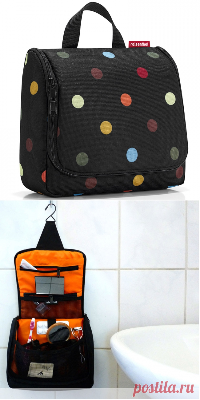 Сумка-органайзер Toiletbag dots - 1525 рублей.
Отличная сумка для путешественников, которая позволяет взять с собой всё необходимое и даже больше. Специальный крючок позволяет подвесить её в ванной и облегчить доступ к косметике и аксессуарам.