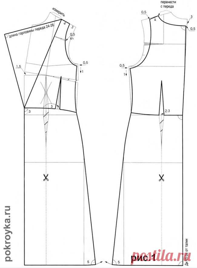 Построение выкройки платья с римскими складками (радиальной драпировкой)