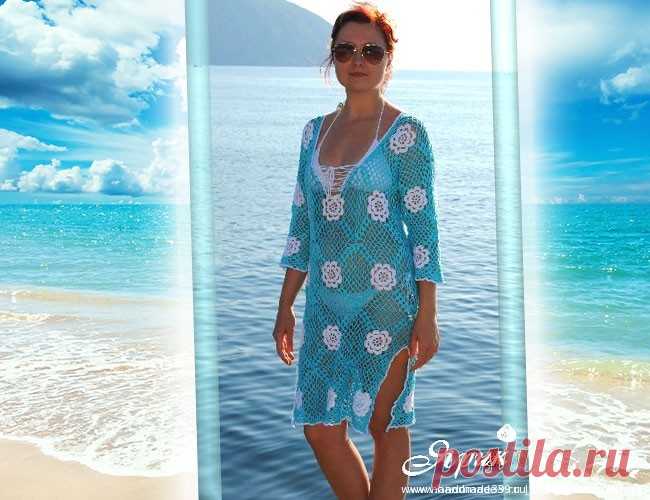 Голубая вязаная туника крючком – HandMade39.ru Голубая вязаная туника крючком - описание, схема. Туника для пляжа. «SUSANNA. Вязание» 2008 год № 8. Вязаная одежда на заказ, Украина.