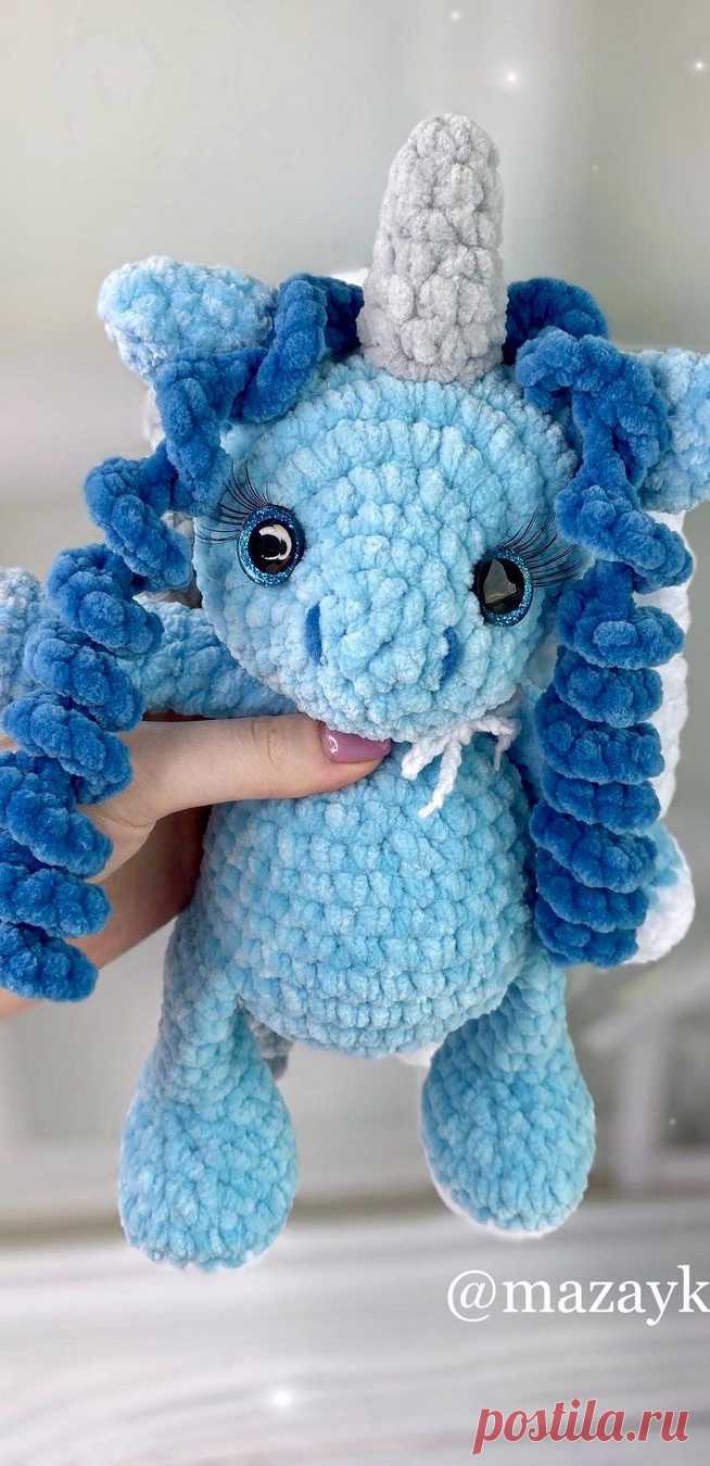 PDF Плюшевый Единорог крючком. FREE crochet pattern; Аmigurumi animal patterns. Амигуруми схемы и описания на русском. Вязаные игрушки и поделки своими руками #amimore - большой плюшевый единорог, единорожка из плюшевой пряжи.