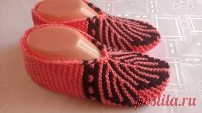 Плетени Терлици #77 - (Knitted Slippers) (Тапочки спицами) (Patik) (Pantufas passo a passo)