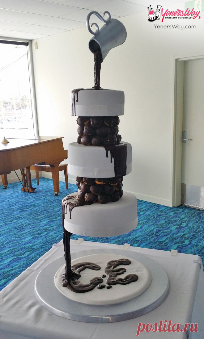 3 Tier Chocolate Waterfall Wedding Cake - Yeners Way