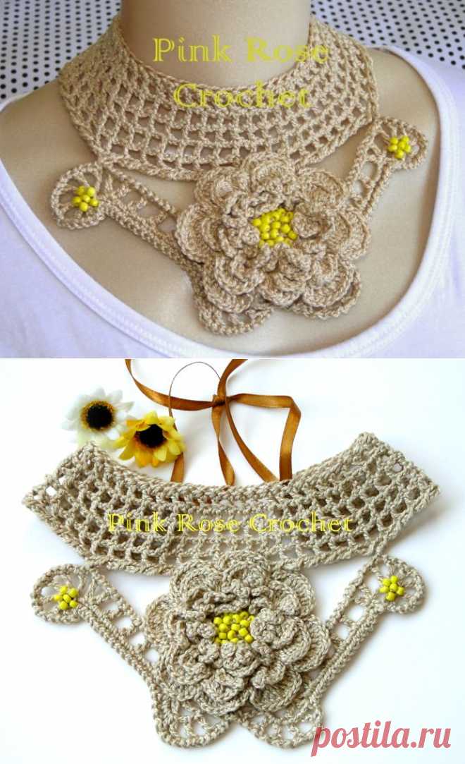 \ PINK ROSE CROCHET /: Colar Gola Sandstone Beige Crochet Collar