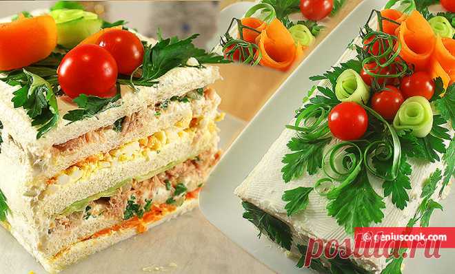 Бутербродный Торт Сэндвич | Блюда из морепродуктов и рыбы# | Гениальная кулинария - Рецепты вкусных и полезных блюд