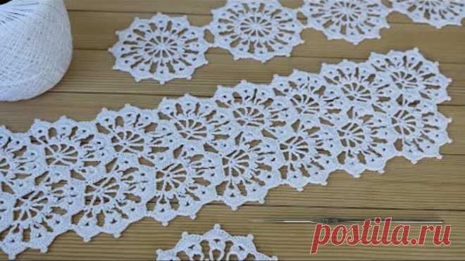 Ажурное ЛЕНТОЧНОЕ КРУЖЕВО вязание крючком МАСТЕР-КЛАСС схема кружева Crochet ribbon lace pattern