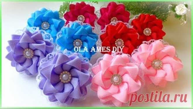 Канзаши/Цветы из репсовых лент/Kanzashi Flower/DIY Grosgrain Ribbon Flower/Flor de Fita/Ola ameS DIY