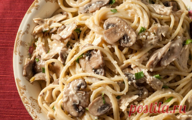 Спагетти с грибами в сливочном соусе — Sloosh – кулинарные рецепты