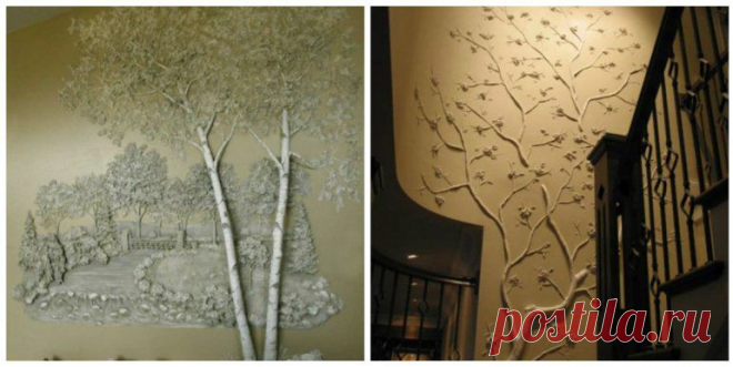 Изображение дерева на стене в интерьере