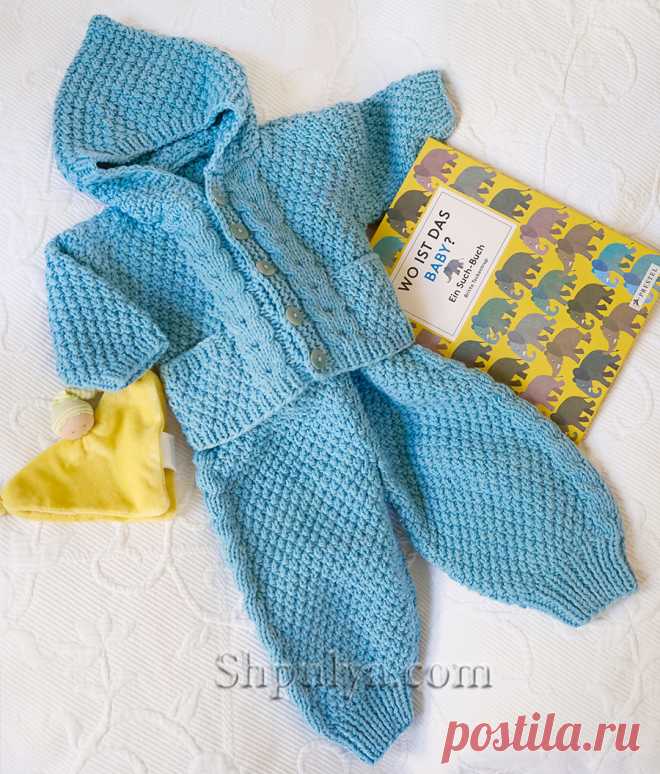 Голубой вязаный комплект спицами для малыша &mdash; Shpulya.com - схемы с описанием для вязания спицами и крючком