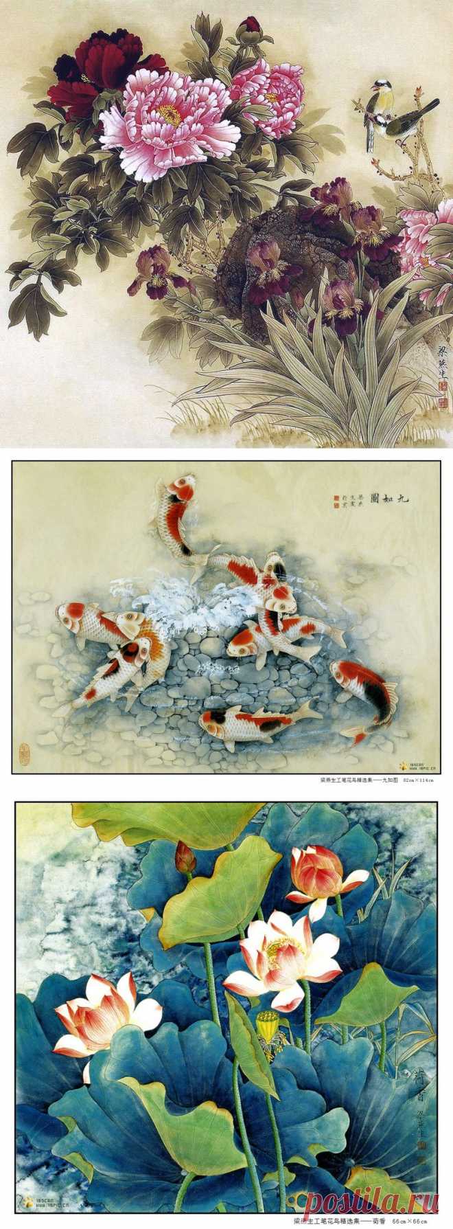 Китайская живопись от Liang Yan Sheng.
Liang Yan Sheng - родилась в Пекине в 1960 году.С конца 70-х годов изучает живопись у Mr. Sun Baohua Song ,особый акцент делается на тщательное изучение и изображение птиц и цветов .В 1982 году,благодаря ее соседям,знаменитым художникам Yu Induced Ching и  Liu Li,которые были ее наставники в течении десятилетия ,она  совершенствует свою технику  ,сформировав свой собственный стиль живописи.