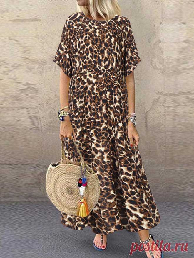 leopard print summer holiday loose casual maxi dress