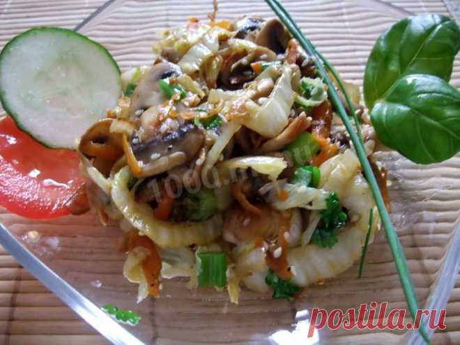 Теплый салат с грибами и пекинской капустой рецепт с фото пошагово - 1000.menu