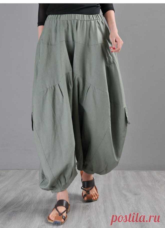 Green Linen Harem Pants-Ruffled Bloomers For Women-Boho | Etsy