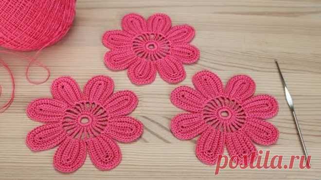 Вязание простого ЦВЕТКА для ирландского кружева Lesson crochet flowers