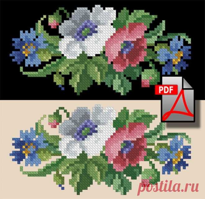 Two poppies Miniature cross stitch pattern small floral berlin | Etsy