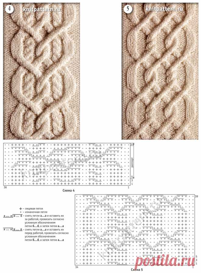Образцы рельефных полос со сложным перекрещиванием со схемами для вязания на спицах. Страница 142. - 9 Января 2016 - Узоры спицами