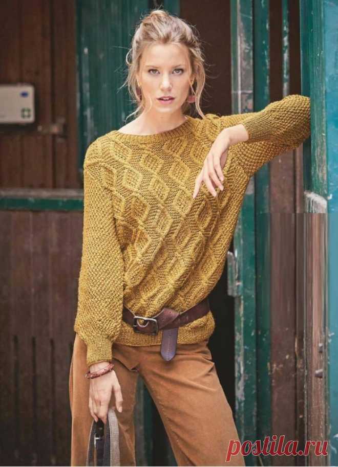 Золотисто – коричневый пуловер с узором из ромбов - Lilia Vignan
