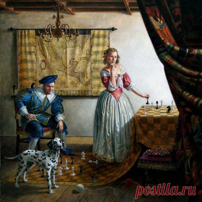 Portraits Drawings. Portrait of Mr. and Mrs. Paul Cass in Vermeer's Interior, Michael Cheval (Михаил Хохлачев), арт галерея живописи. Страница get.