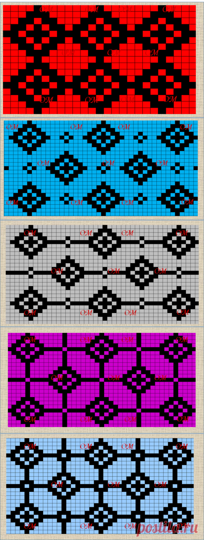 16 жаккардовых схем для вывязывания узоров на основе простого ромба - примеры моделирования и создания схем | Про мои рукоделочки и вкусняшки | Яндекс Дзен